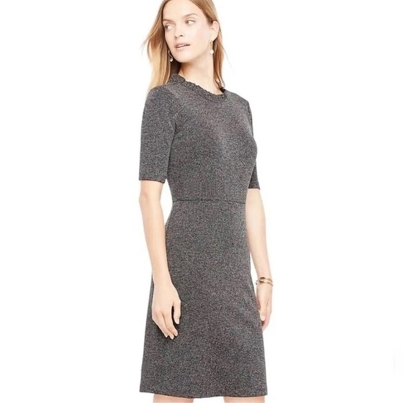 Ann Taylor Dresses & Skirts - NWT Ann Taylor Tweed Ruffle Collar V-Back Mini Sheath Dress Career Black Size 10